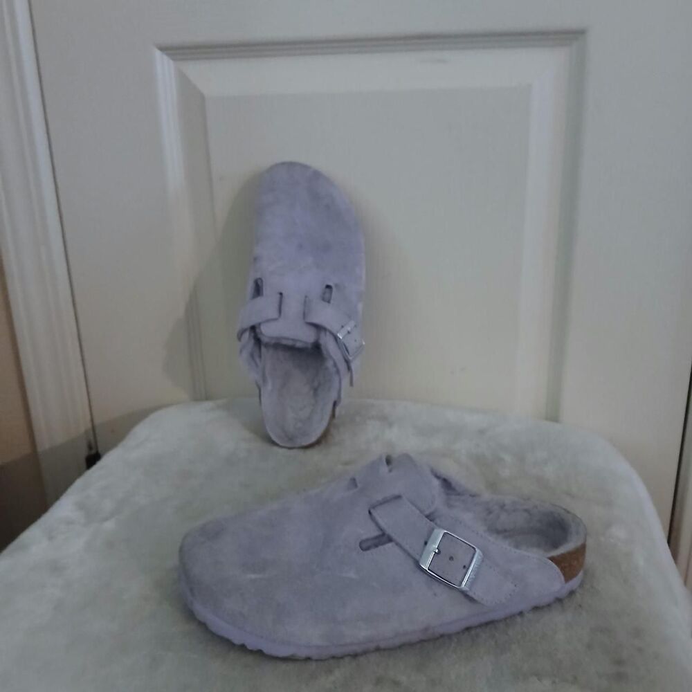 Rare Birkenstock Boston Light Purple Shearling Suede Clogs 38 Narrow Gorpcore
